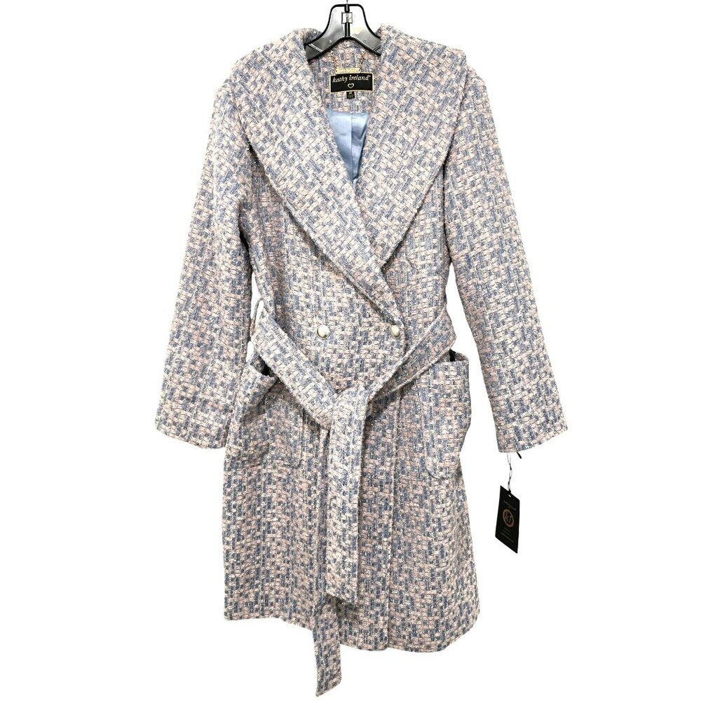 Kathy Ireland Belted Tweed Coat Medium Double-Breasted NWT - Picture 3 of 5